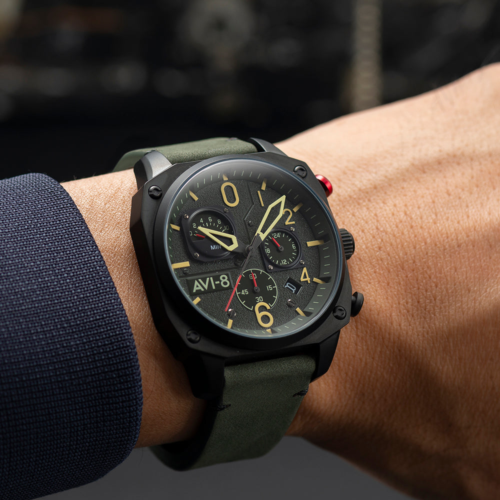 AVI-8 Hawker Hunter Retrograde Chronograph Watch Deep Green Black